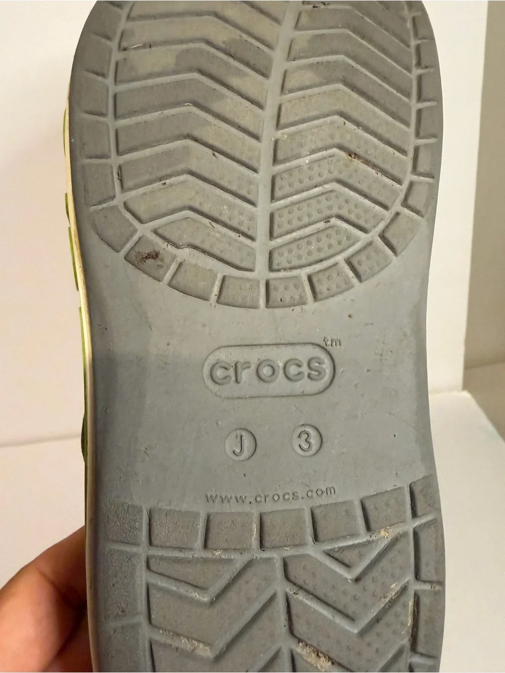 CROCS Kids Gray Clog with Lime Logo Stripe